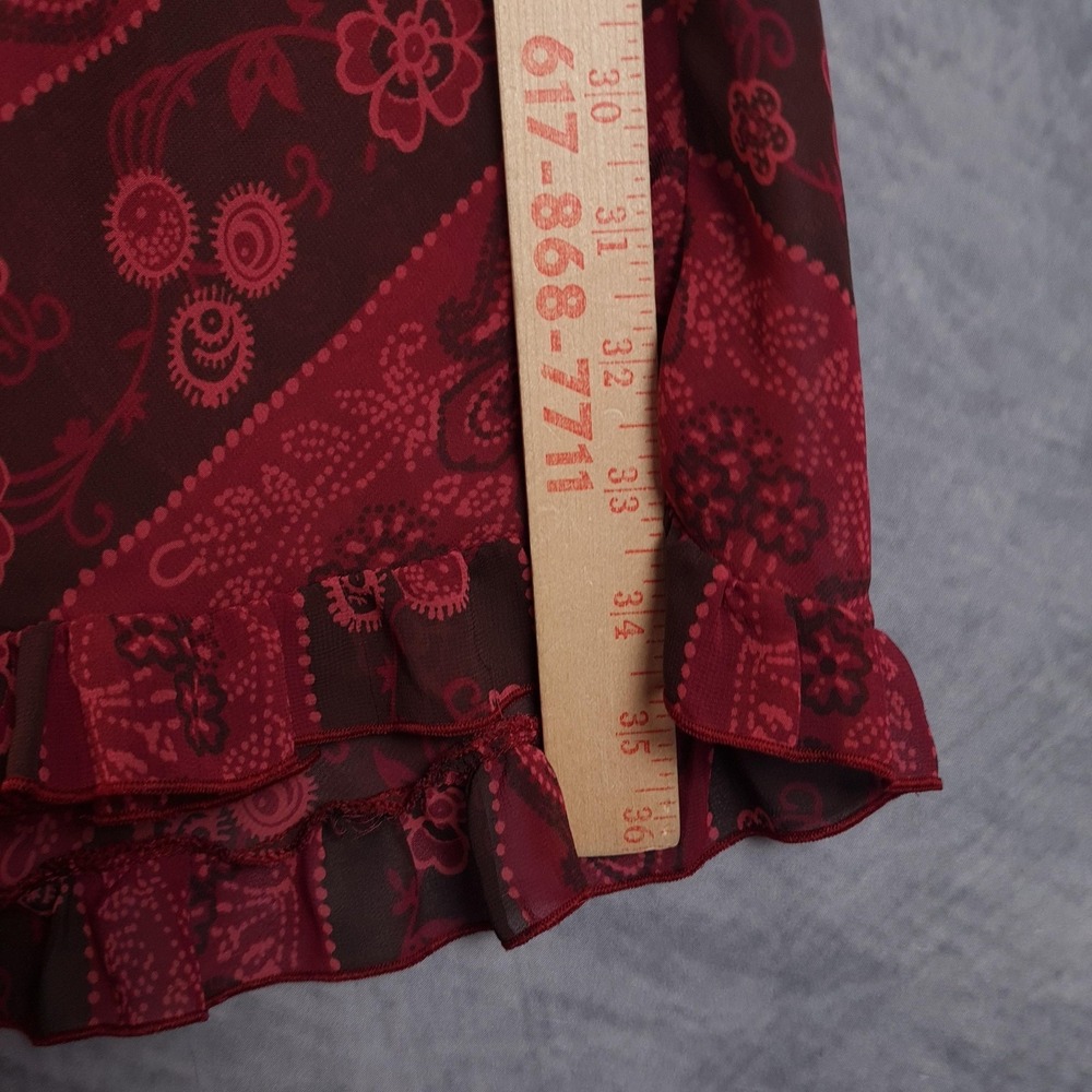 Vntg Whimsy Fairy Dress Womens Large Red Paisley Chiffon Sheer Babydoll Grunge - Picture 13 of 16